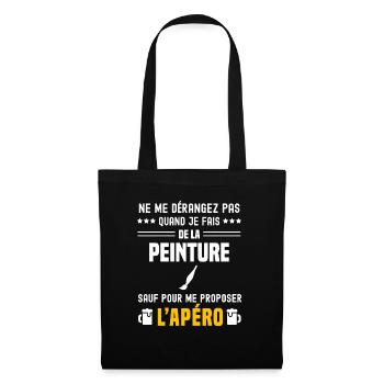 peinture pinceau ne dérangez pas sauf apéro - Sac en tissu - noir - Devant