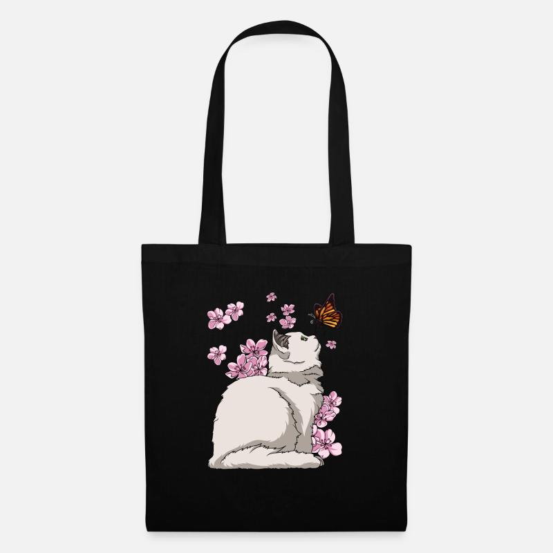 Chat japonais en fleurs de cerisier - Sac en tissu - noir