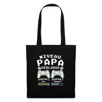 Niveau Papa Débloqué Cadeau Drôle Nouveau Papa - Sac en tissu - noir - Devant