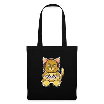 Kitten Cat With Gaming Controller I Funny Gaming - Stoffbeutel - Schwarz - Vorne
