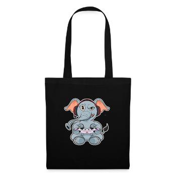 Elephant With Gaming Controller I Funny Gaming I - Stoffbeutel - Schwarz - Vorne