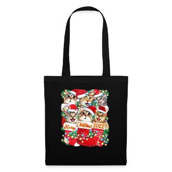 Mignon chat de Noël Design, Drôle de chat Noël - Sac en tissu - noir - Devant