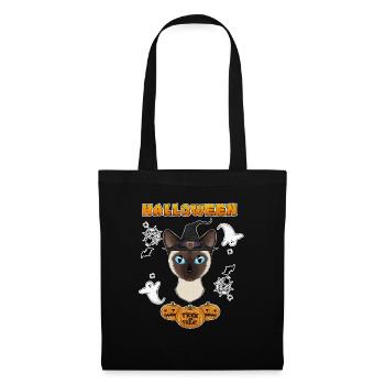 Siamese Cat Lover I Happy Halloween - Stoffbeutel - Schwarz - Vorne