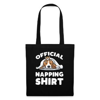 Beagle Hund Mit Kuscheltier Schlafen Schlummern - Stoffbeutel - Schwarz - Vorne