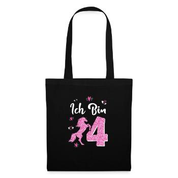Geburtstag Mädchen 4 Jahre Pferd Prinzessin - Stoffbeutel - Schwarz - Vorne