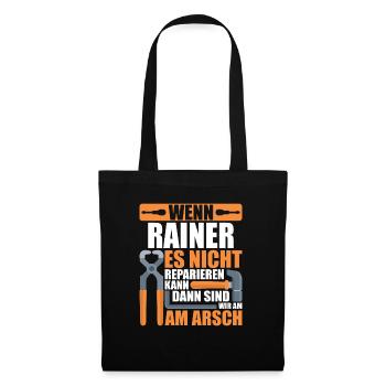 Vorname Rainer Name Geburtstag Geschenk - Stoffbeutel - Schwarz - Vorne