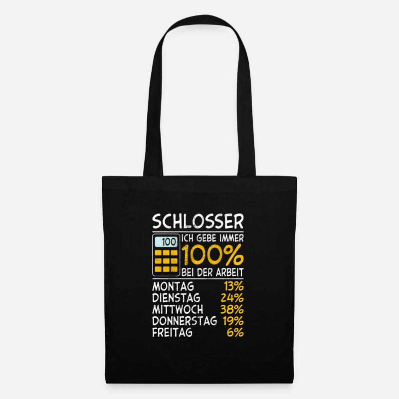 Schlosser Ich gebe immer 100% bei der Arbeit Lohn - Stoffbeutel - Schwarz