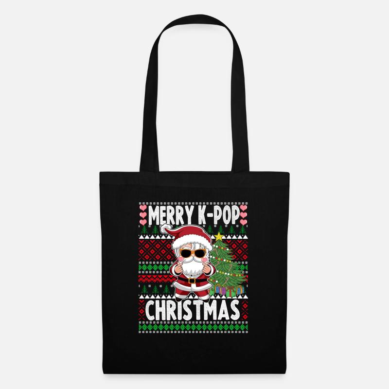 Hässlicher Weihnachtspullover Design K-Pop Weihnachtsmann - Stoffbeutel - Schwarz