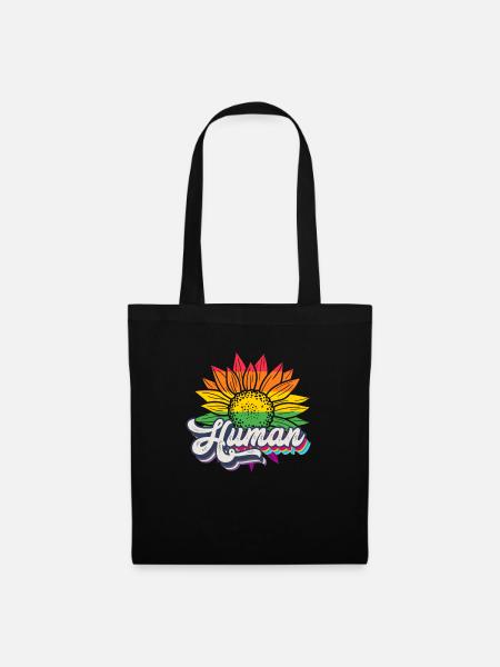 Human Sonnenblume Regenbogen Equality LGBTQ - Stoffbeutel - Schwarz