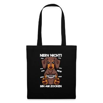 Nerv nicht bin am Zocken Gaming Dackel Hund - Stoffbeutel - Schwarz - Vorne