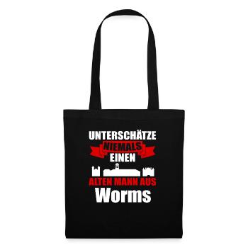 Unterschätze Niemals Einen Alten Mann Aus Worms - Stoffbeutel - Schwarz - Vorne