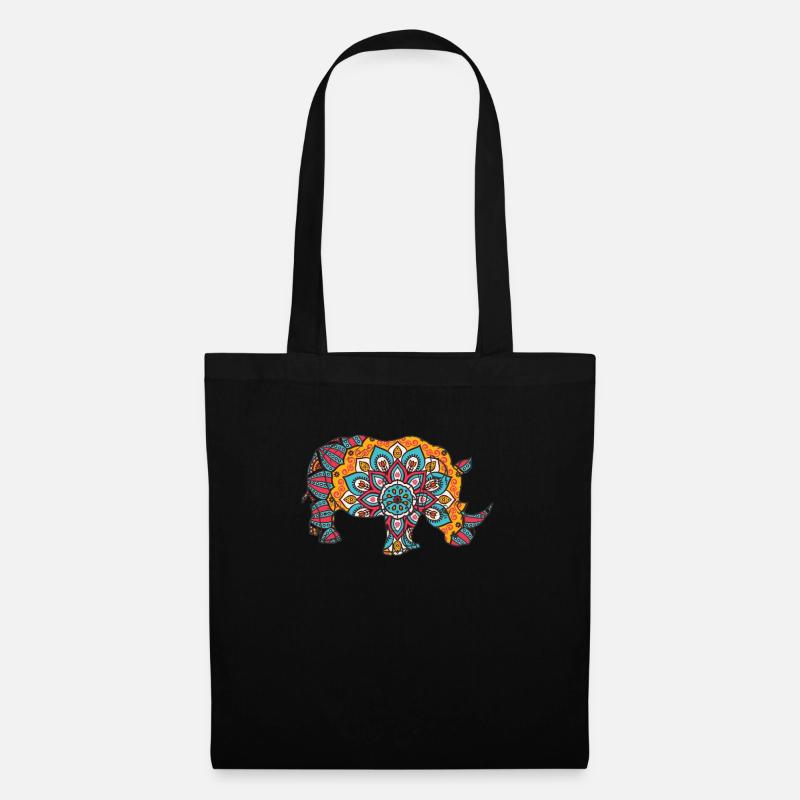 Mandala Nashorn Geometre Muster - Stoffbeutel - Schwarz