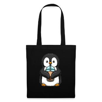 Kawaii Bubble Tea Pinguin - Stoffbeutel - Schwarz - Vorne