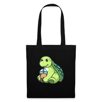 La tortue boit du thé à bulles - Sac en tissu - noir - Devant