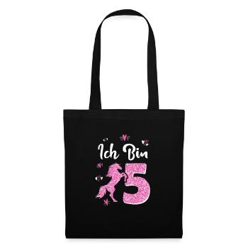 Geburtstag Mädchen 5 Jahre Pferd Prinzessin - Stoffbeutel - Schwarz - Vorne