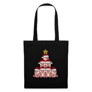 Schwein Weihnachtsbaum - Stoffbeutel - Schwarz - Vorne