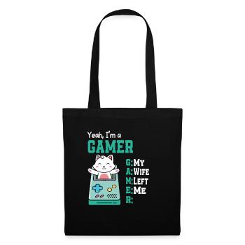 My Wife Left Me Funny Gaming Gamer Cat - Stoffbeutel - Schwarz - Vorne