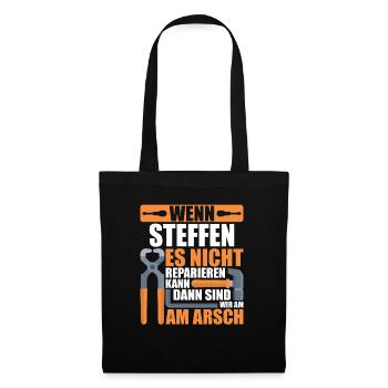 Vorname STeffen Name Geburtstag Geschenk - Stoffbeutel - Schwarz - Vorne