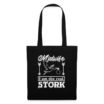 Midwife I am the real stork - Stoffbeutel - Schwarz - Vorne