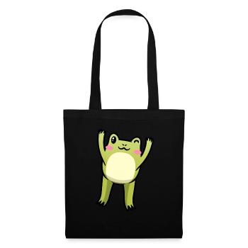 Cottagecore Kawaii Frosch Emoticon - Stoffbeutel - Schwarz - Vorne