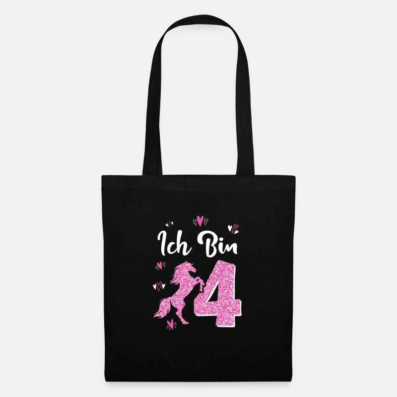 Geburtstag Mädchen 4 Jahre Pferd Prinzessin - Stoffbeutel - Schwarz