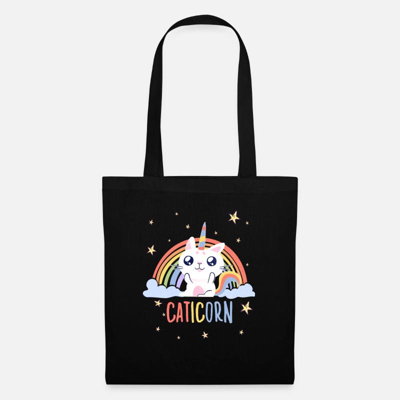 Süßes Caticorn Katze Einhorn Regenbogen Katzen - Stoffbeutel - Schwarz