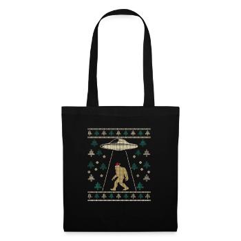 Weihnachtsmann Mütze Bigfoot Alien Ufo Sasquatch - Stoffbeutel - Schwarz - Vorne