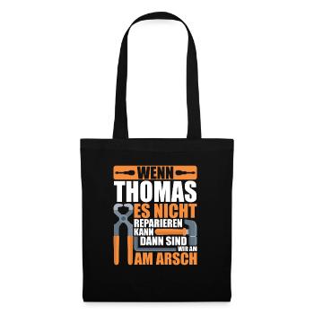 Vorname Thomas Name Geburtstag Geschenk - Stoffbeutel - Schwarz - Vorne