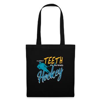 I Lost Teeth Playing Hockey Retro Funny T-Shirt - Stoffbeutel - Schwarz - Vorne