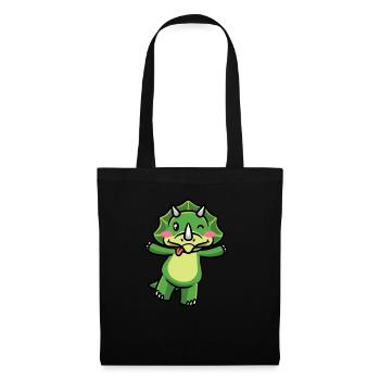 Triceratops Kawaii Dinosaur Emoticon Aesthetics - Tote Bag - black - Front
