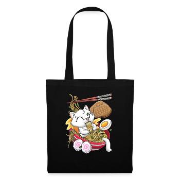Kawaii Weiße Katze Ramen Nudeln Anime-liebhaber - Stoffbeutel - Schwarz - Vorne