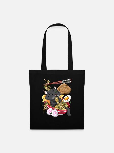 Kawaii Schwarze Katze Ramen Nudeln Anime-liebhaber - Stoffbeutel - Schwarz