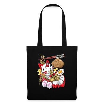 Kawaii Kitsune Fox Ramen Nudeln Japanisches Essen - Stoffbeutel - Schwarz - Vorne