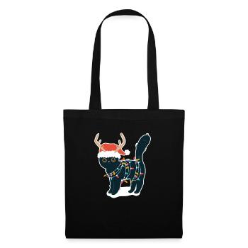 Renne Chat Noir Lumières De Noël Drôle - Sac en tissu - noir - Devant