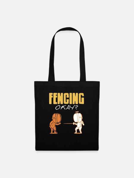 FENCING Okay? Retro Funny Fencing T-Shirt - Stoffbeutel - Schwarz