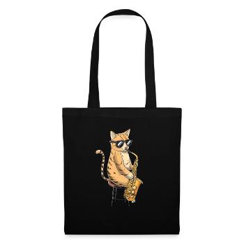 Cat joue saxophone saxophoniste jazz - Sac en tissu - noir - Devant