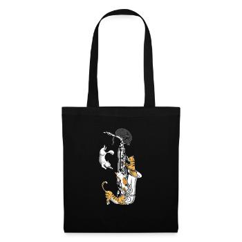 Katzen In Saxophon Instrument Saxophonist - Stoffbeutel - Schwarz - Vorne