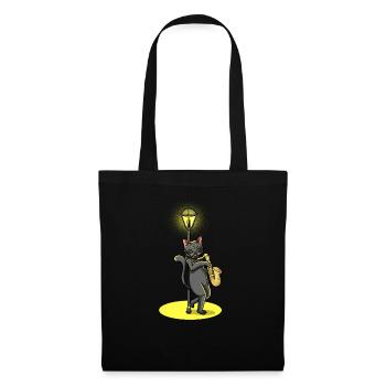 Cat joue saxophone saxophoniste jazz - Sac en tissu - noir - Devant