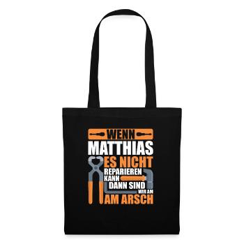 Vorname Matthias Name Geburtstag Geschenk - Stoffbeutel - Schwarz - Vorne