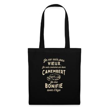 Vieux Camembert, Je me Bonifie avec l'Âge - Cadeau - Sac en tissu - noir - Devant