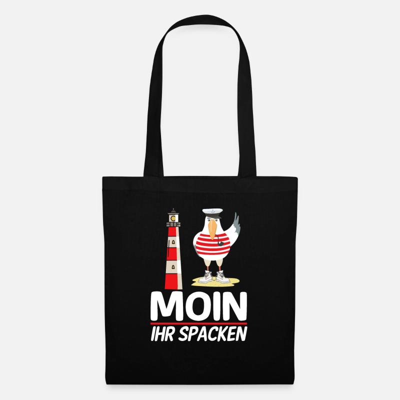 Moin Ihr Spacken Möwe Norddeutsch Plattdeutscher - Stoffbeutel - Schwarz