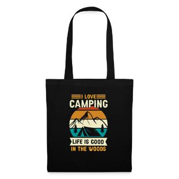 Retro Cool Lustig Ich liebe Camping Outdoor Zelten - Stoffbeutel - Schwarz - Vorne