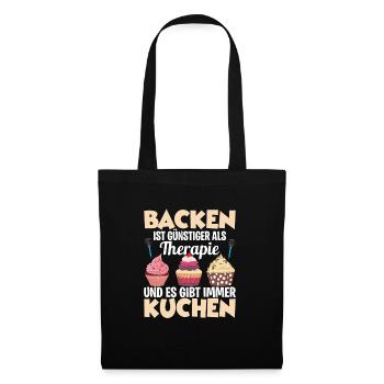 Backen ist günstiger als Therapie Konditor Bäcker - Stoffbeutel - Schwarz - Vorne