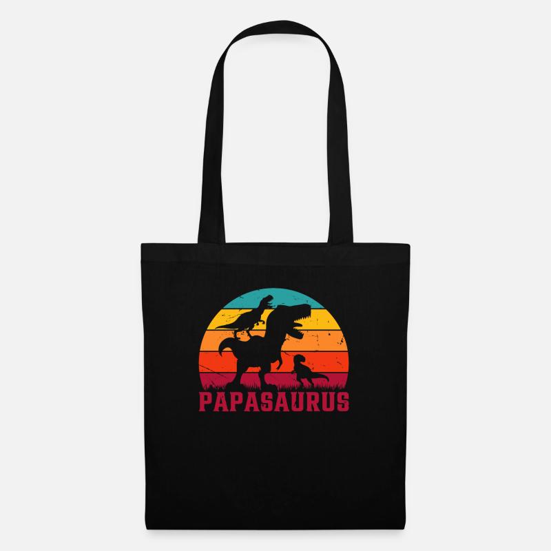 Papasaurus Papa with two Kids - Papa Saurus Papa D - Stoffbeutel - Schwarz
