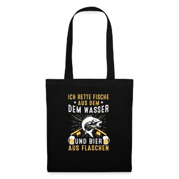 Angeln Geschenk Fischer Angler Petri Heil Rute - Stoffbeutel - Schwarz - Vorne