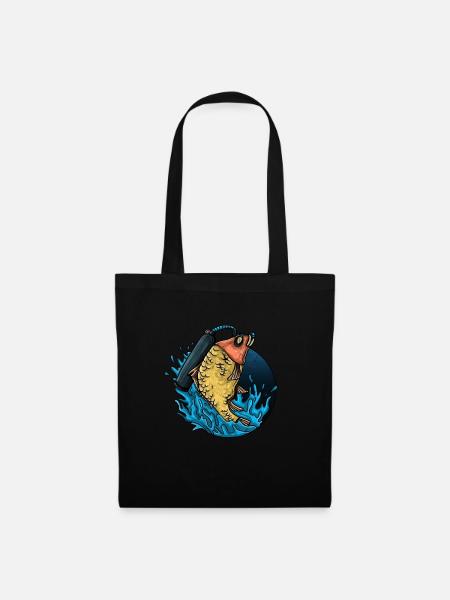 Angeln Tshirt Mann Fischer Rute Fischfang Fishing - Stoffbeutel - Schwarz