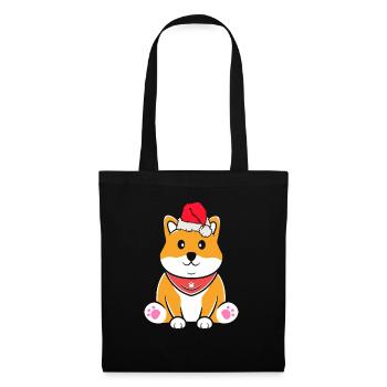 Shiba Inu Japanischer Hund Liebhaber Welpen Pfote Weihnachten - Stoffbeutel - Schwarz - Vorne