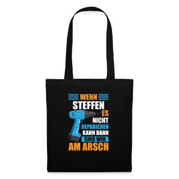 STeffen Vorname Name Geburtstag Reparieren - Stoffbeutel - Schwarz - Vorne
