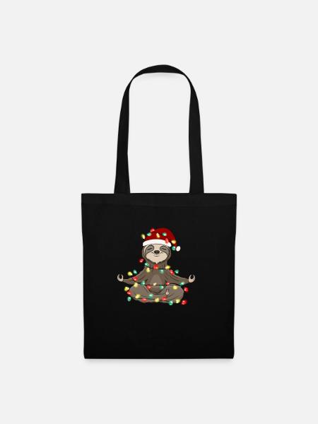 Weihnachten Tier Faultier Lichterkette Mütze - Stoffbeutel - Schwarz