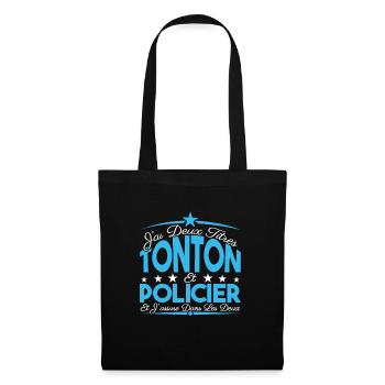 J'ai deux titres tonton et Policier Cadeau tonton. - Sac en tissu - noir - Devant
